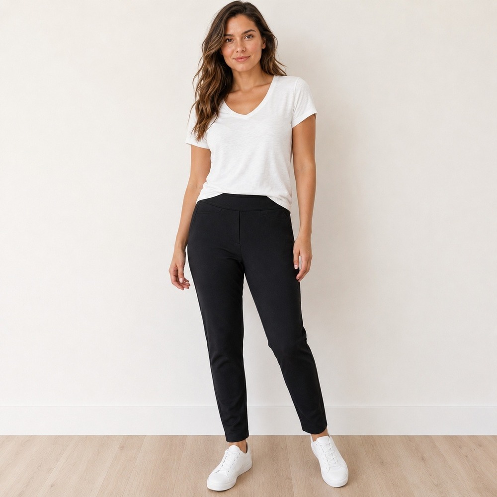 Chico's Brigitte Slim Ankle Pants Womens 1R US 8 Black Stretch Pull On Trousers